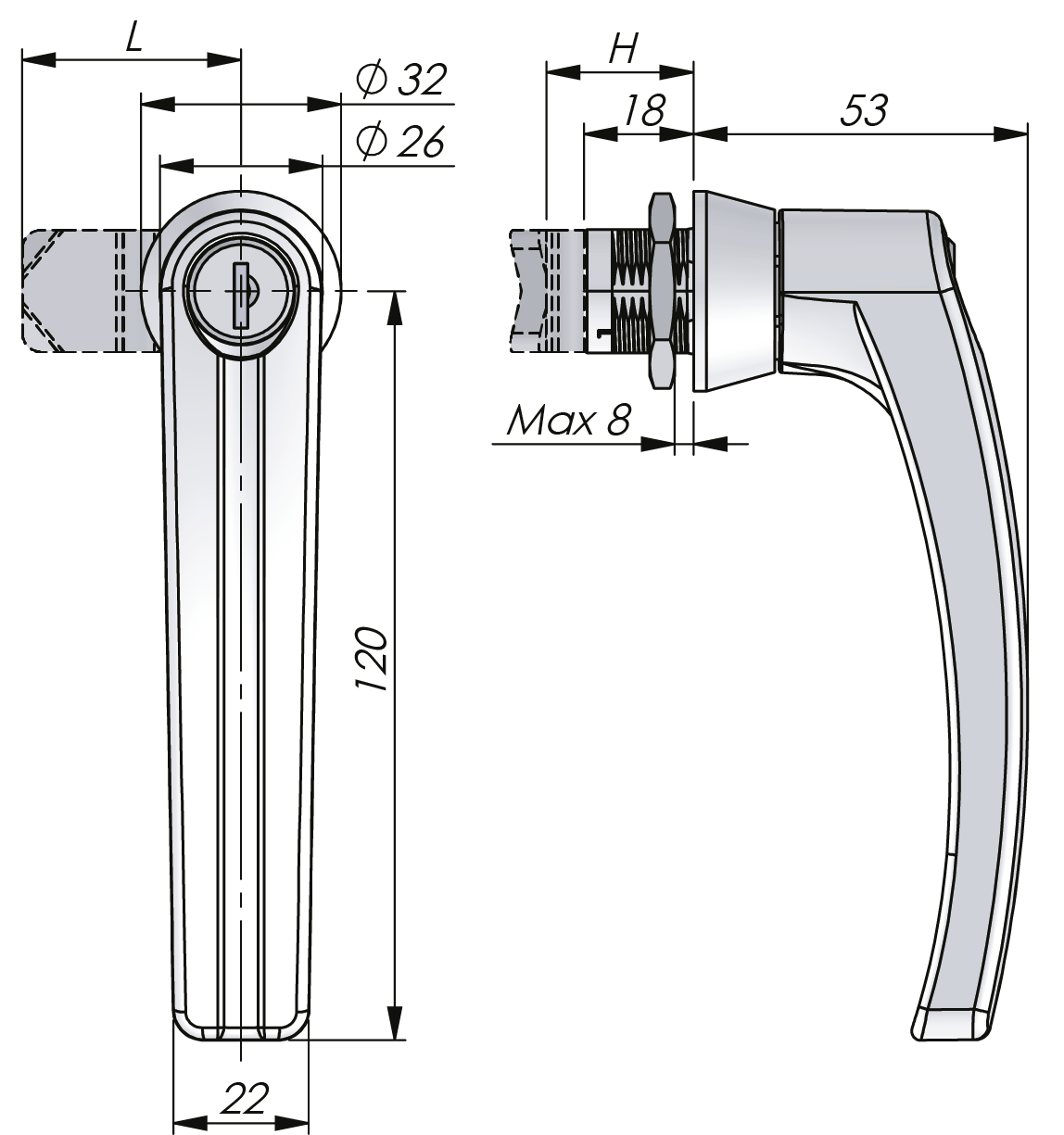 Quarter-Turn L-Handle 18 mm