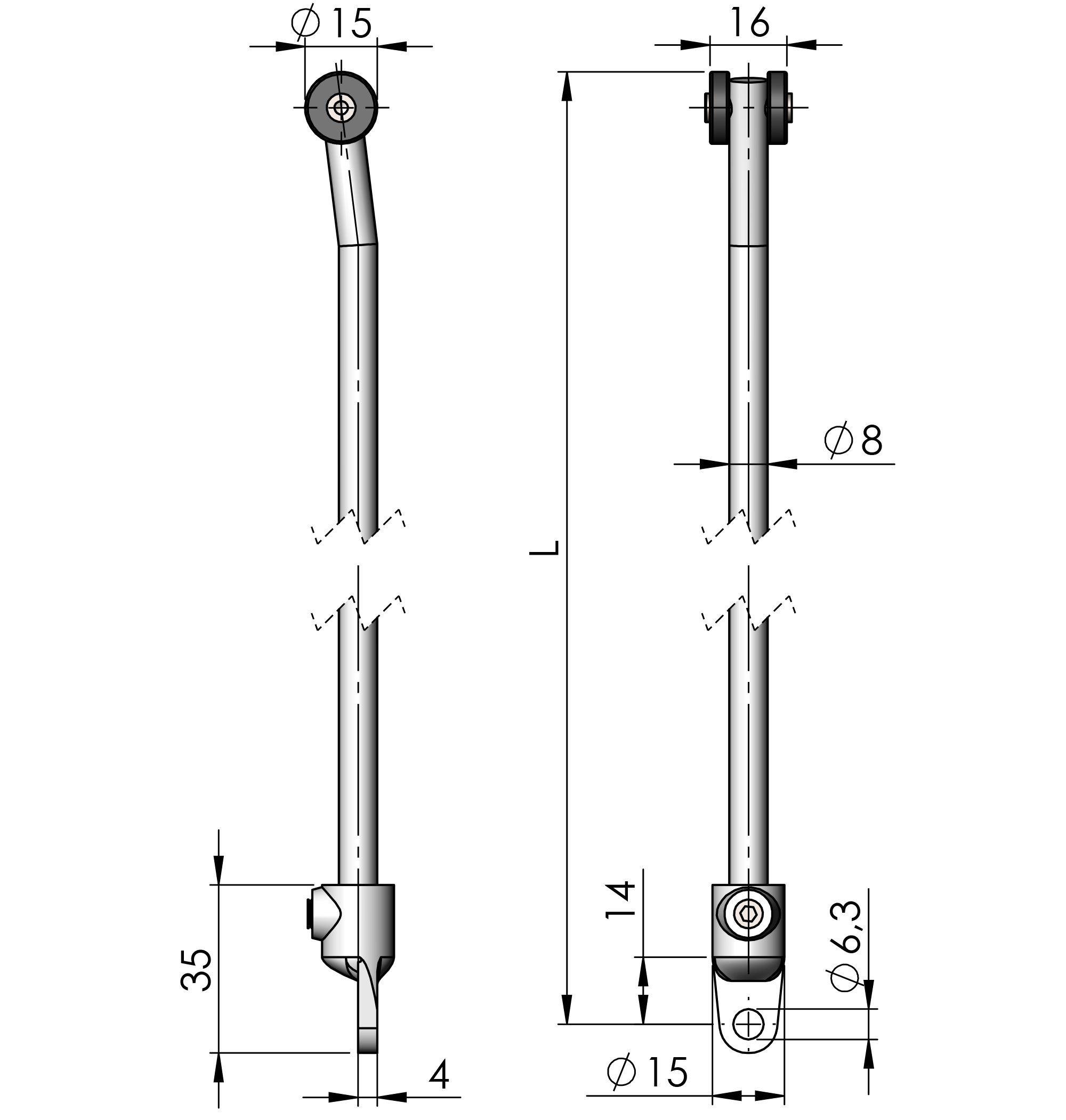Round Rods for adapters 15 mm rollers (R) Steel