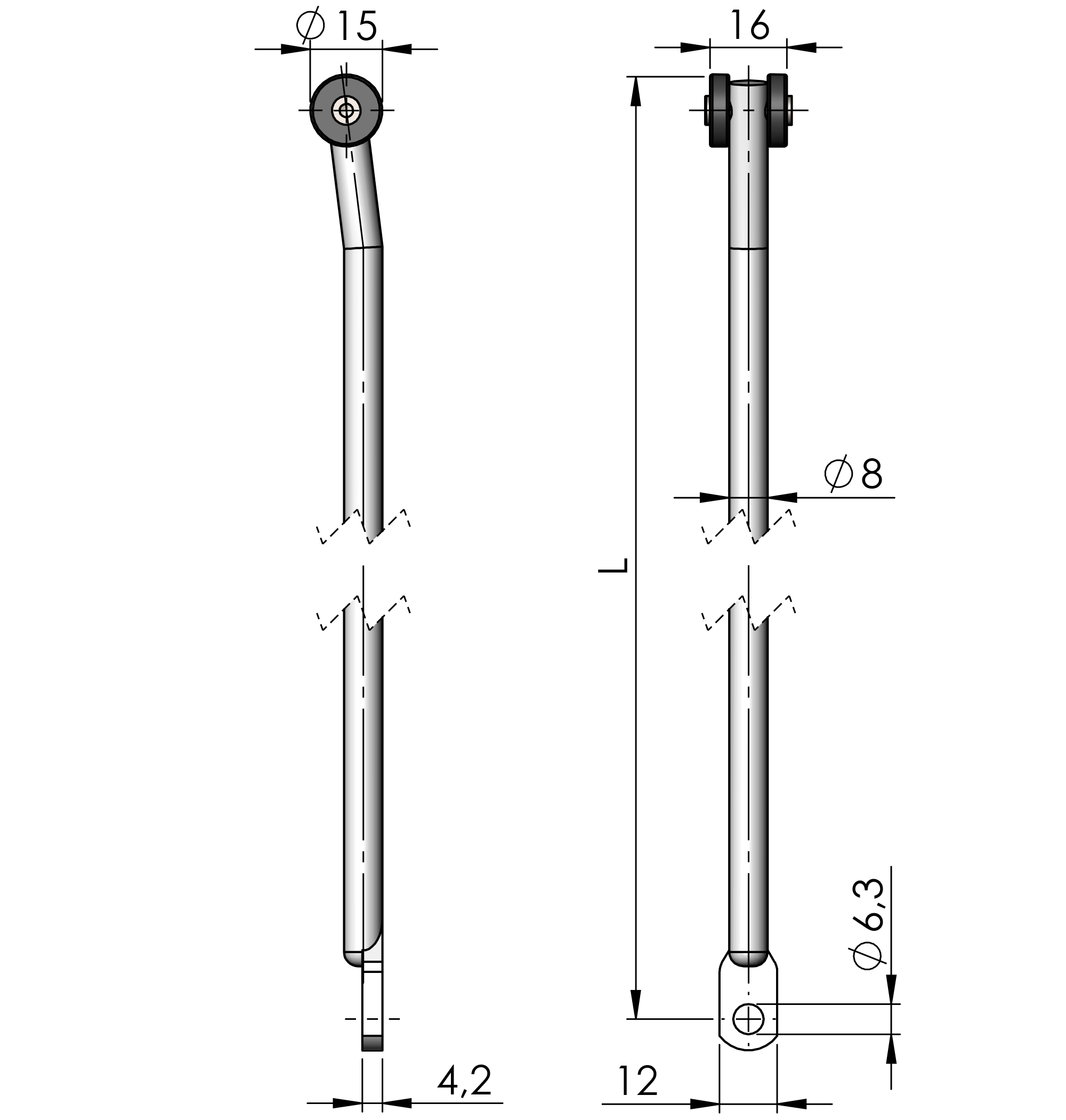 Round Rods with loop 15 mm rollers (R-L) Steel