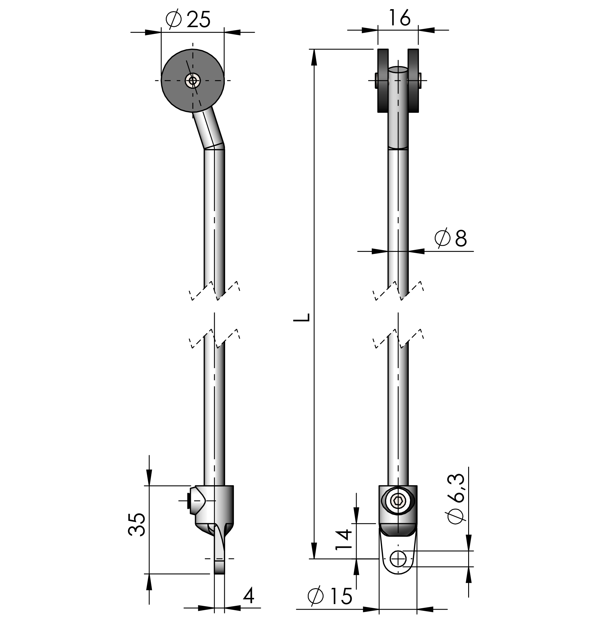 Round Rods for adapters 25 mm rollers (R) Steel
