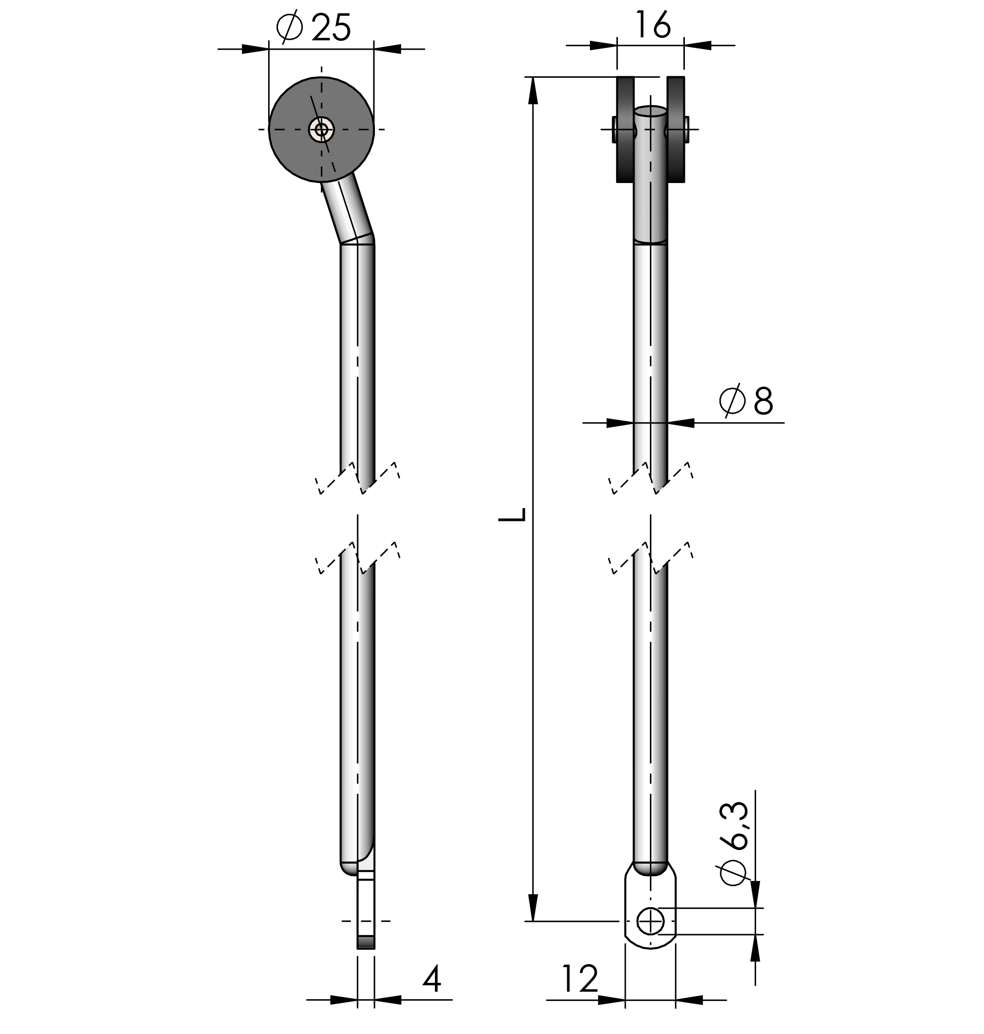 Round Rods with loop 25 mm rollers (R-L) SS 304