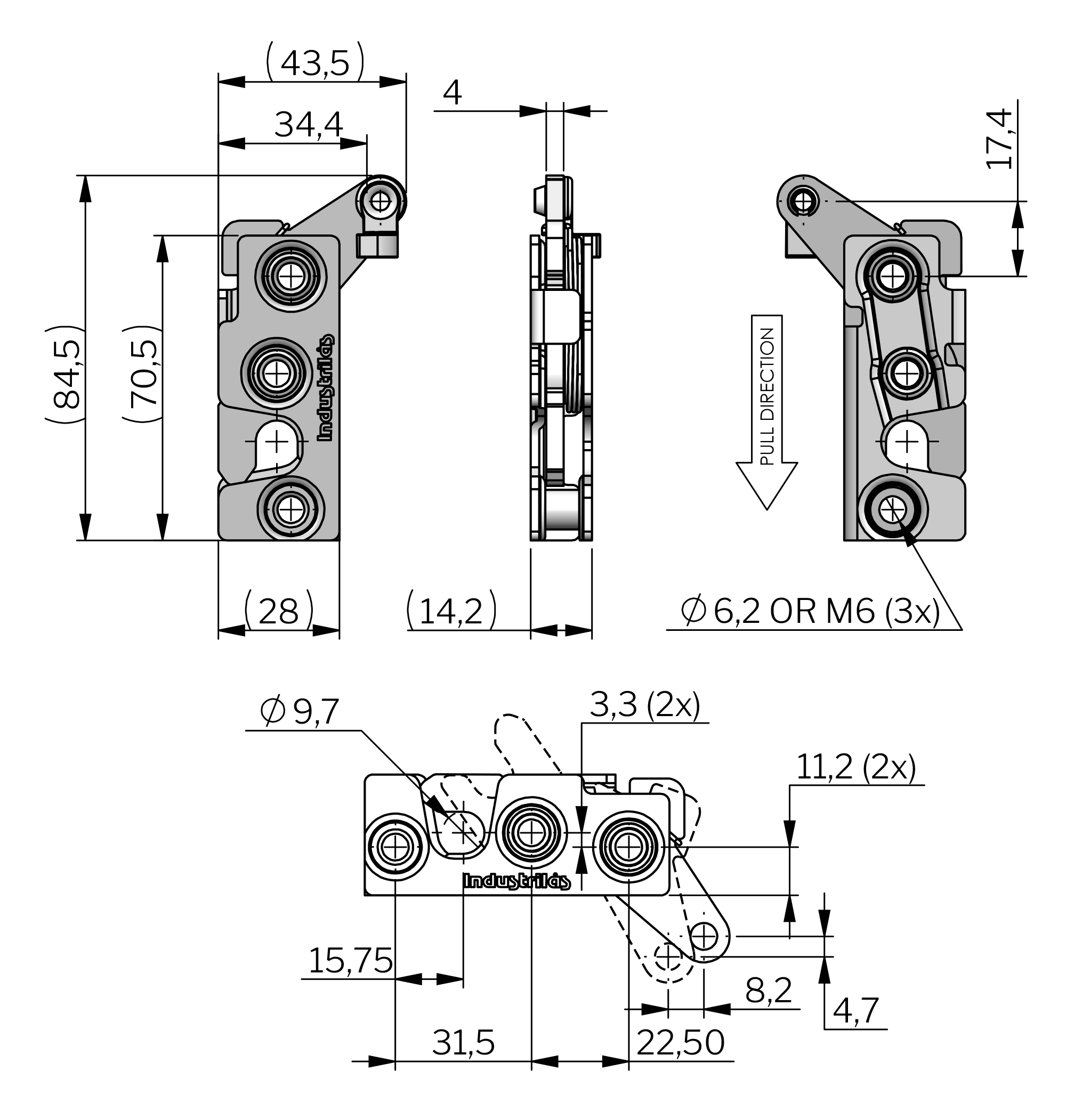 Vector Rotary Latch - Inline Bottom Pull Vector Rotary Latch - Inline Bottom Pull