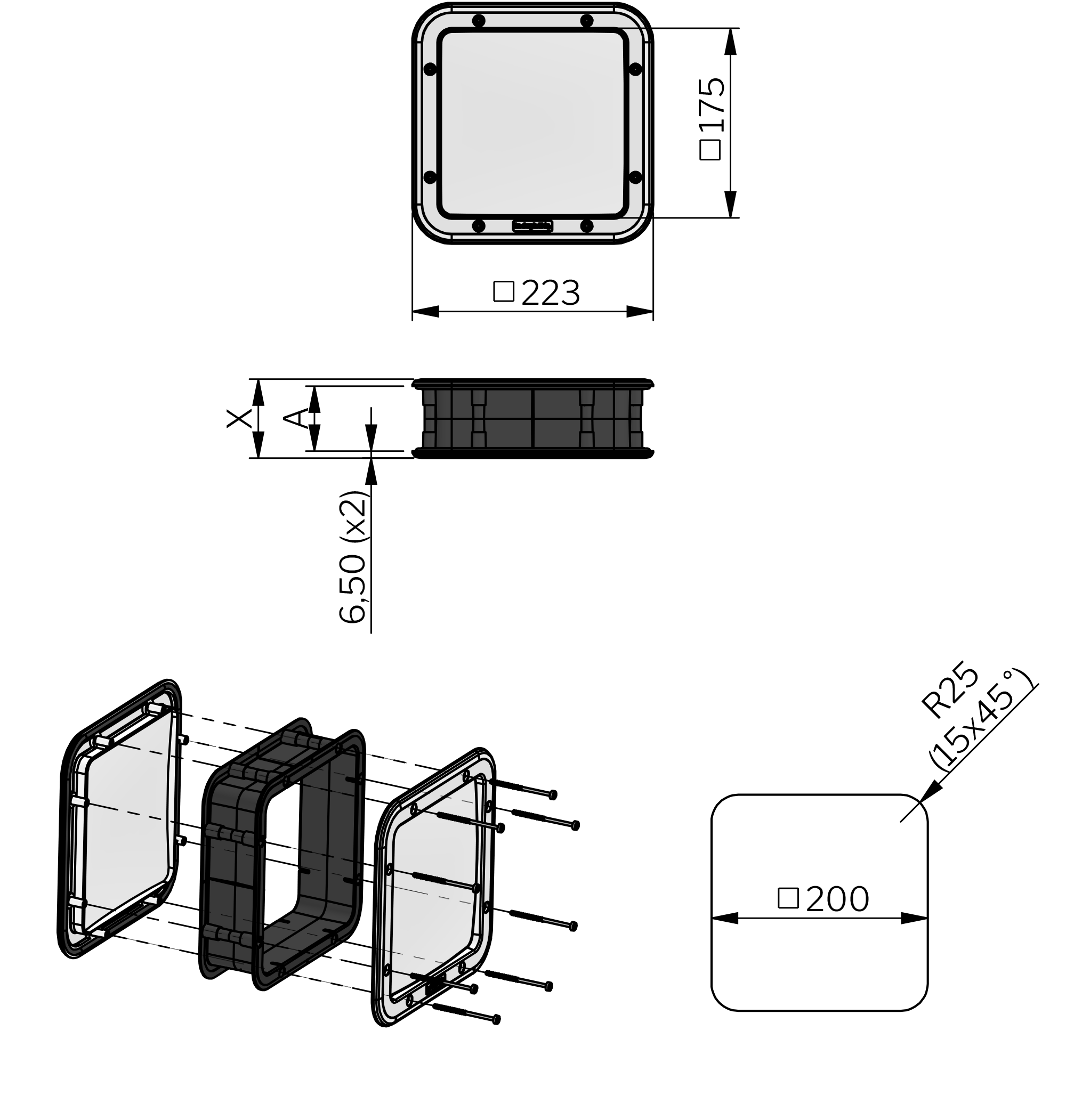 Sichtfenster eckig Sichtfenster eckig