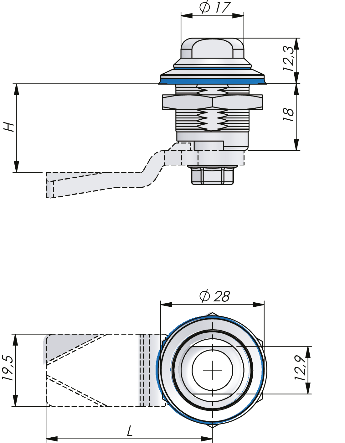 Quarter-turn Hygiene Latch Stainless Steel 18 mm