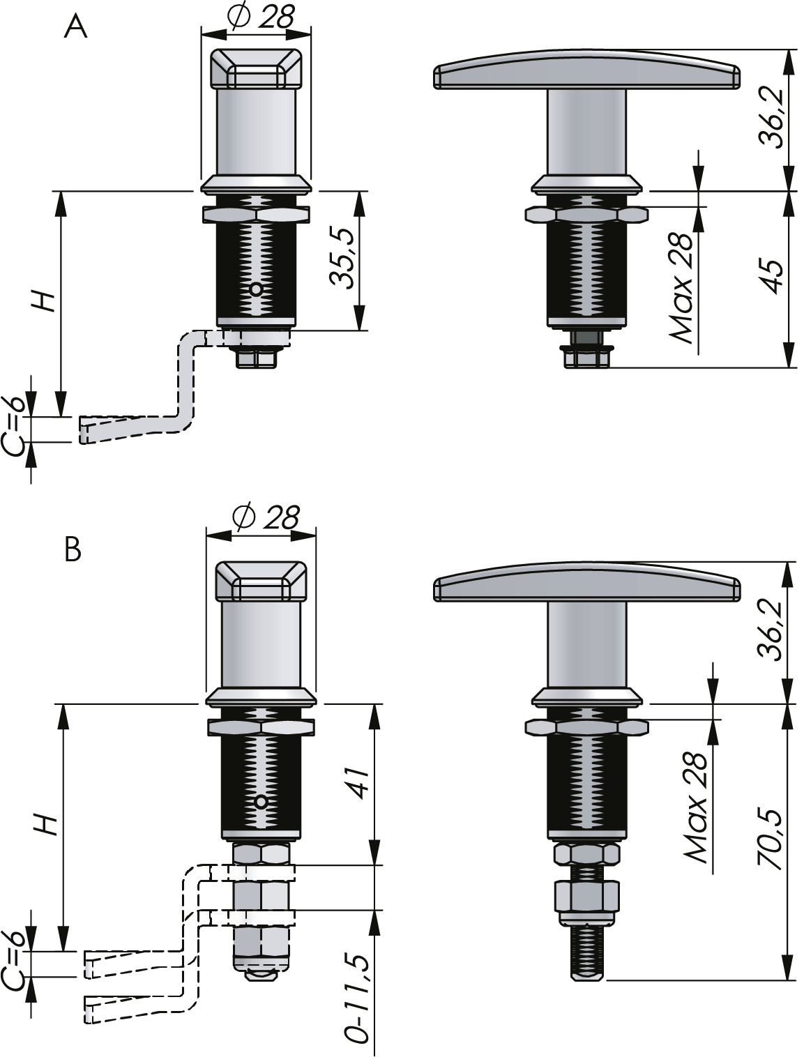 Compression T-handle Stainless Steel