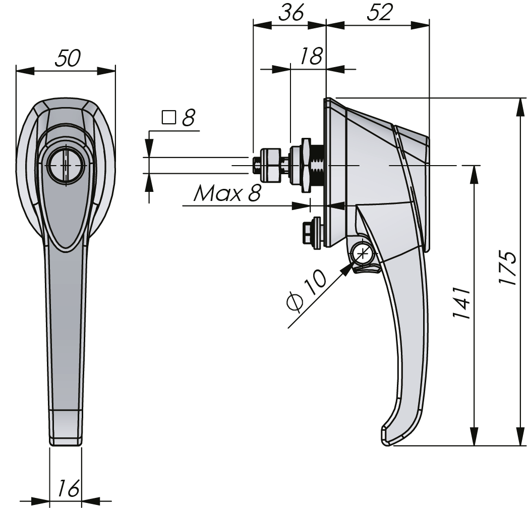 Defeater Handle Compact Stainless Steel 36 mm